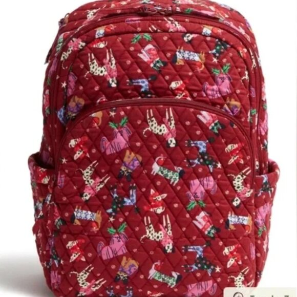 Vera Bradley Cotton Essential Large Backpack Holiday Hounds Christmas NWT - Picture 1 of 6